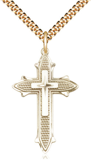 14kt Gold Filled Cross on Cross Medal Catholic Jewelry Engraved Catholic Saint Jewelry