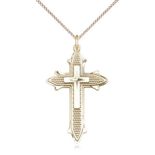 14kt Gold Cross on Cross Medal Engraved Catholic Saint Jewelry