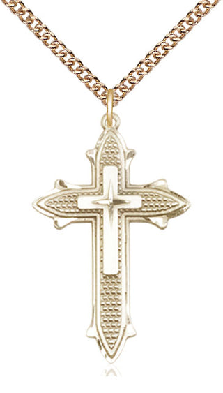 14kt Gold Cross on Cross Medal Engraved Catholic Saint Jewelry