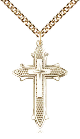 14kt Gold Cross on Cross Medal Engraved Catholic Saint Jewelry