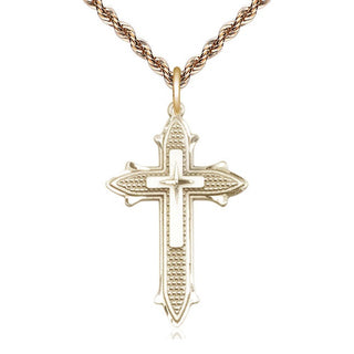14kt Gold Cross on Cross Medal Engraved Catholic Saint Jewelry