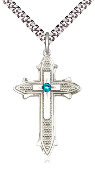 Sterling Silver Cross on Cross | 3mm Zircon Swarovski stone | 24-inch Light Rhodium Chain | Engravable