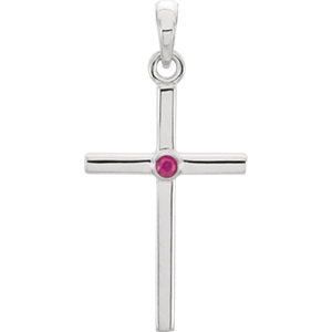 14K White Ruby Cross 22.8x11.3 MM Pendant