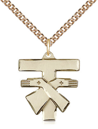 14kt Gold Franciscan Cross Medal Engraved Catholic Saint Jewelry