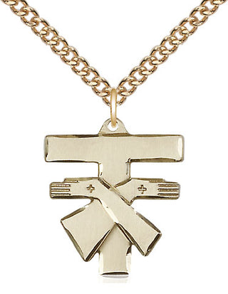 14kt Gold Franciscan Cross Medal Engraved Catholic Saint Jewelry