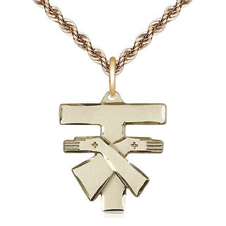 14kt Gold Franciscan Cross Medal Engraved Catholic Saint Jewelry