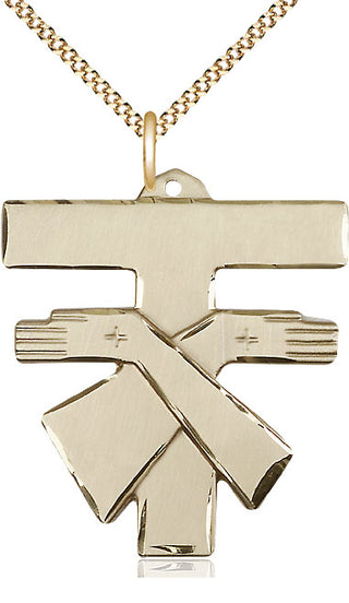 14kt Gold Filled Franciscan Cross Medal Catholic Jewelry Engraved Catholic Saint Jewelry