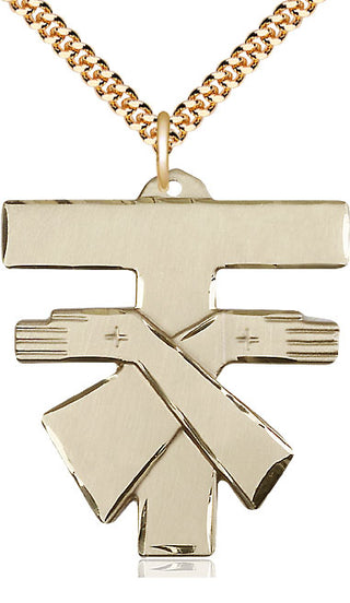 14kt Gold Filled Franciscan Cross Medal Catholic Jewelry Engraved Catholic Saint Jewelry