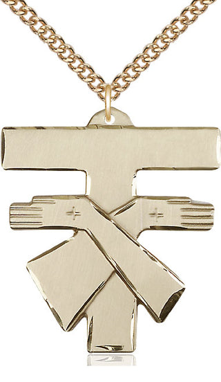 14kt Gold Filled Franciscan Cross Medal Catholic Jewelry Engraved Catholic Saint Jewelry