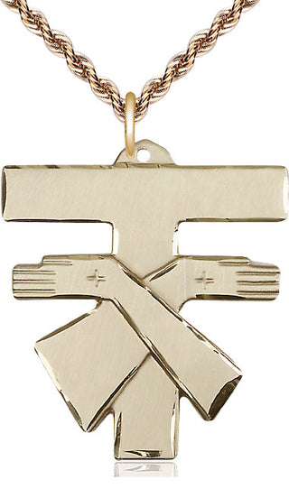 14kt Gold Franciscan Cross Medal Engraved Catholic Saint Jewelry