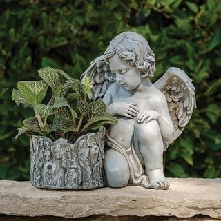 9.75-Inch Cherub With Planter Garden Statue