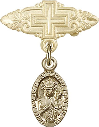 14kt Gold Filled Badge Pin With Cross O/L of Czestochowa Baby Badge