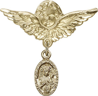 14kt Gold Filled Large Angel w/Wings O/L of Czestochowa Baby Badge
