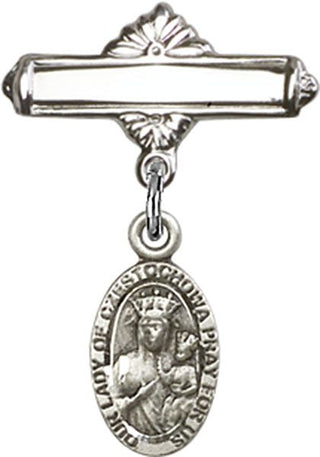 Sterling Silver Polished Badge Pin O/L of Czestochowa Baby Badge