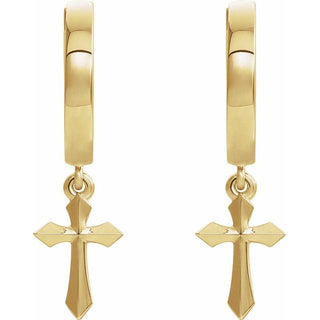 14K Yellow 20.1 mm Cross Hinged Hoop Earrings