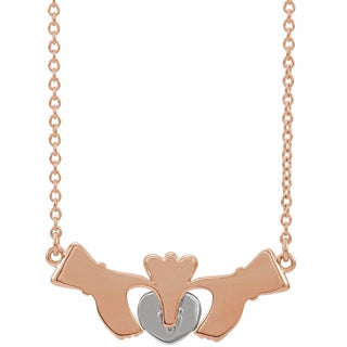 14K Rose/White Claddagh 16" Necklace