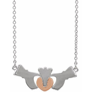 14K White/Rose Claddagh 18" Necklace