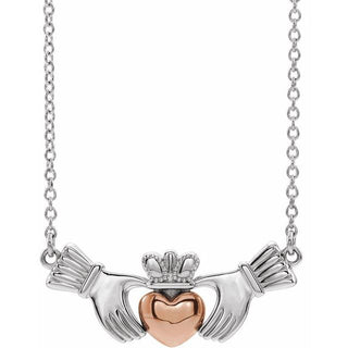 14K White/Rose Claddagh 18" Necklace