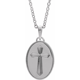 Sterling Silver  Oval Cross Medal 20" Necklace 