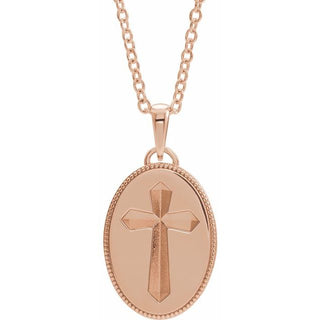 14K Rose  Oval Cross Medal 20" Necklace 
