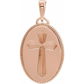 14K Rose 20.9x13.61 mm Oval Cross Medal