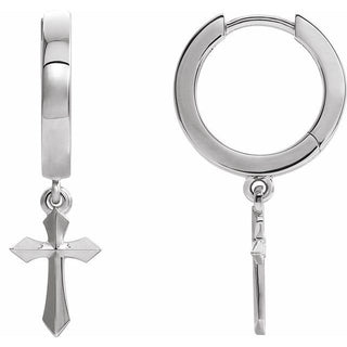 14K White 20.1 mm Cross Hinged Hoop Earrings