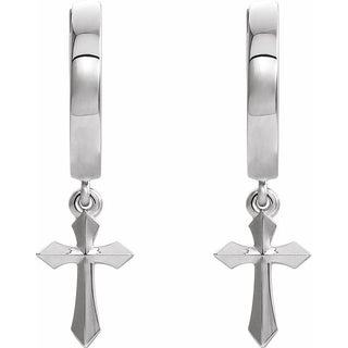 Platinum 20.1 mm Cross Hinged Hoop Earrings