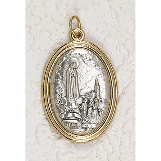 Bulk Lady of Fatima Gold and Silver Toned 1-1/2 inch Oval Medal with Pray for Us on back