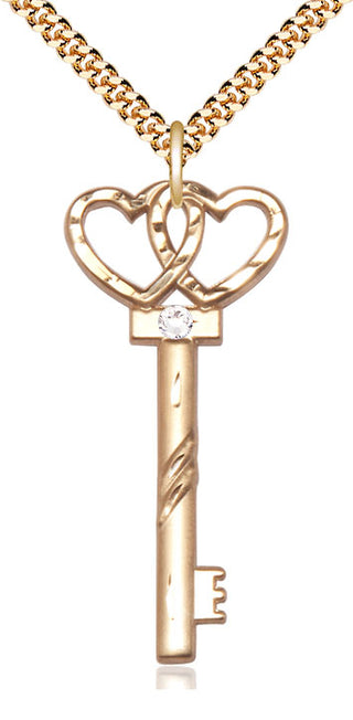 14kt Gold Filled Key w/Double Hearts Pendant with 3mm Crystal Swarovski Necklace