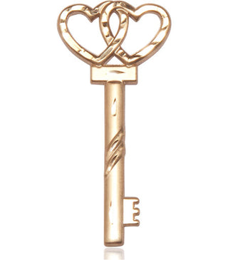 14kt Gold Filled Key w/Double Hearts Medal