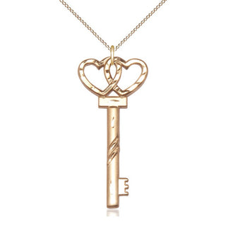 14kt Gold Filled Key w/Double Hearts Medal Catholic Jewelry