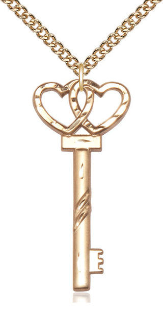 14kt Gold Key w/Double Hearts Medal