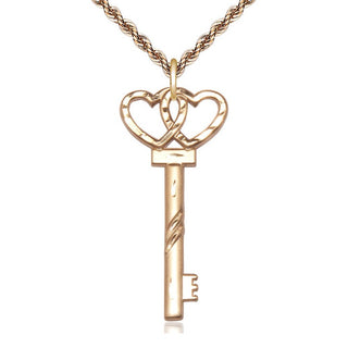 14kt Gold Key w/Double Hearts Medal
