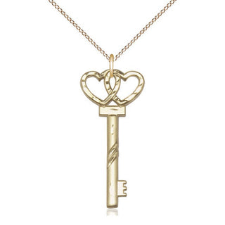 14kt Gold Filled Small Key w/Double Heart Medal Religious Jewelry