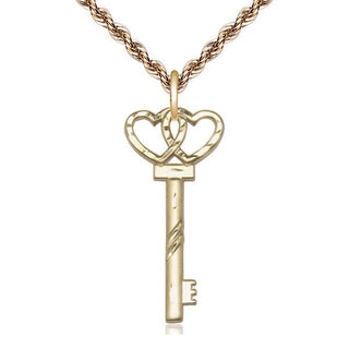 14kt Gold Small Key w/Double Heart Medal