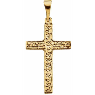 14K Yellow 20x13 mm Floral-Inspired Cross Pendant