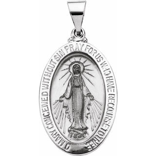 14K White 23x16 mm Oval Hollow Miraculous Medal