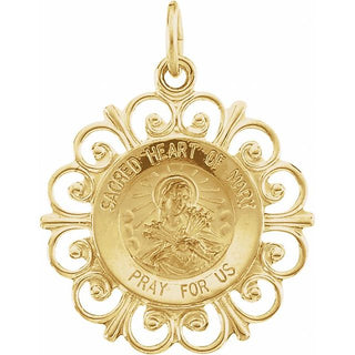 14K Yellow 18 mm Sacred Heart of Mary Medal