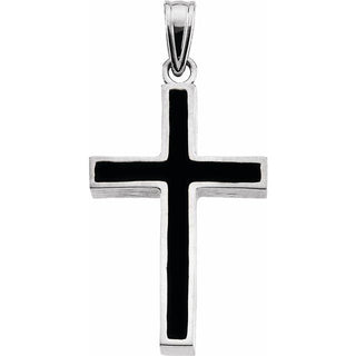 14K White & Black Epoxy 20x13 mm Cross Pendant 