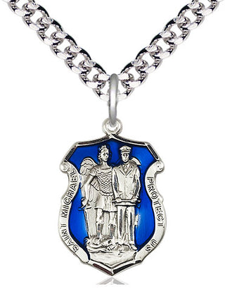 Pewter Saint Michael the Archangel Police Shield Medal Religious Jewelry Engraved Catholic Saint Jewelry