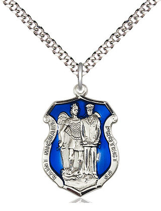 Sterling Silver Saint Michael the Archangel Police Shield Medal Religious Jewelry Engraved Catholic Saint Jewelry