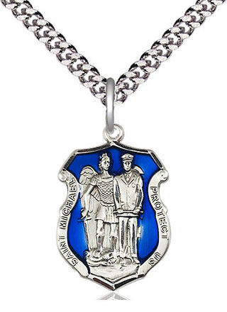 Sterling Silver Saint Michael the Archangel Police Shield Medal Religious Jewelry Engraved Catholic Saint Jewelry