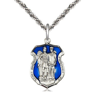 Sterling Silver Saint Michael the Archangel Police Shield Medal Religious Jewelry Engraved Catholic Saint Jewelry