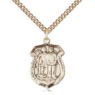 14kt Gold Filled Saint Michael the Archangel Police Shield Medal Religious Jewelry Engraved Catholic Saint Jewelry