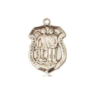 14kt Gold Saint Michael the Archangel Police Shield Medal Engraved Catholic Saint Jewelry