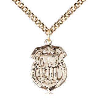 14kt Gold Saint Michael the Archangel Police Shield Medal Engraved Catholic Saint Jewelry