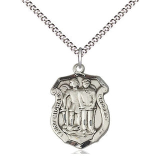 Pewter Saint Michael the Archangel Police Shield Medal Religious Jewelry Engraved Catholic Saint Jewelry