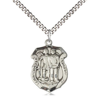 Pewter Saint Michael the Archangel Police Shield Medal Religious Jewelry Engraved Catholic Saint Jewelry