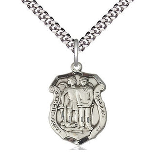 Pewter Saint Michael the Archangel Police Shield Medal Religious Jewelry Engraved Catholic Saint Jewelry