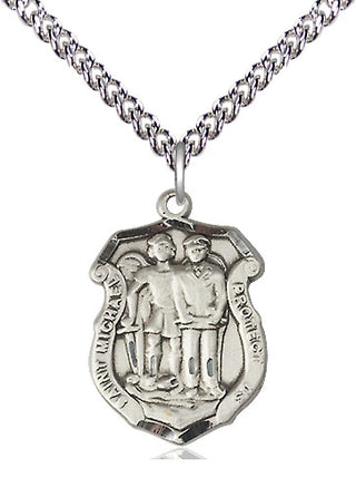 Sterling Silver Saint Michael the Archangel Police Shield Medal Religious Jewelry Engraved Catholic Saint Jewelry